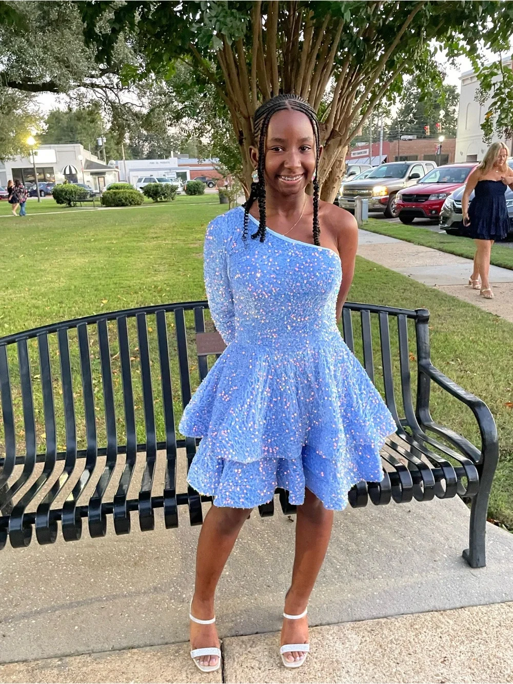 Blue Girls' Sequin One-Shoulder Costume Dress